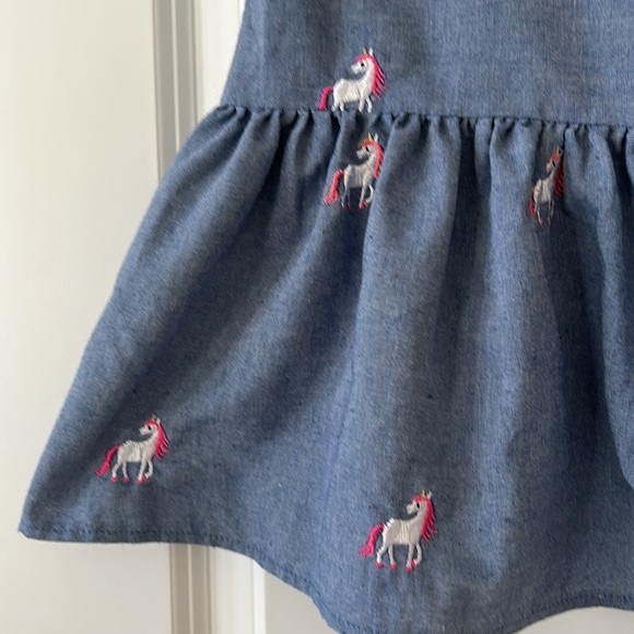 Rare Editions Unicorns Embroidered Chambray Dress w Ruffle Hem & Sleeves - Picture 5 of 8